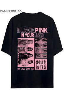 BLACKPINK Tasarım Serisi "BLACKPINK IN YOUR AREA" Yazılı Sırt Baskılı Unisex Relaxed Kalıp Tişört
