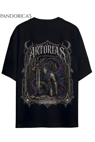 Dark Souls Tasarım Serisi "ASTORIAS OF THE ABYSS" Yazılı Sırt Baskılı Yazılı Pamuklu Unisex Tişört