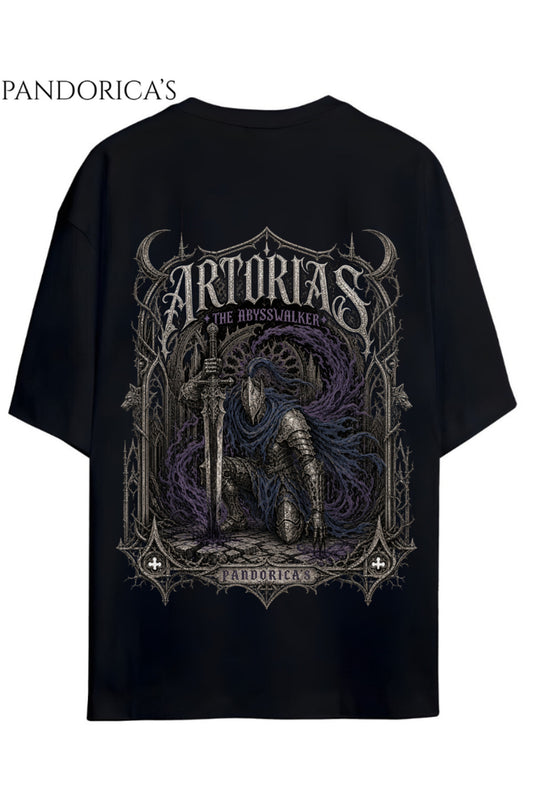 Dark Souls Tasarım Serisi "ASTORIAS OF THE ABYSS" Yazılı Sırt Baskılı Yazılı Pamuklu Unisex Tişört