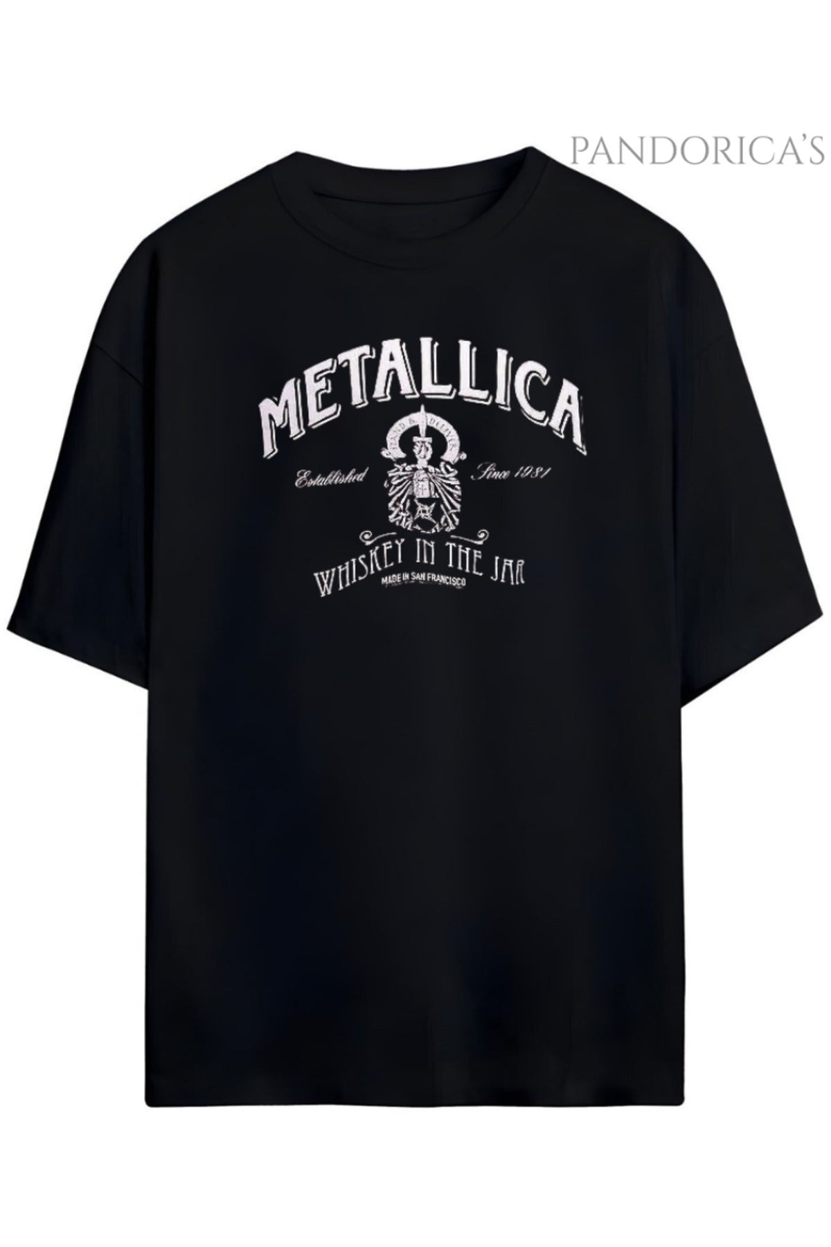 Siyah Pandorica's Metallica Tasarımı Baskılı Unisex Oversize Pamuklu T-Shirt - 43