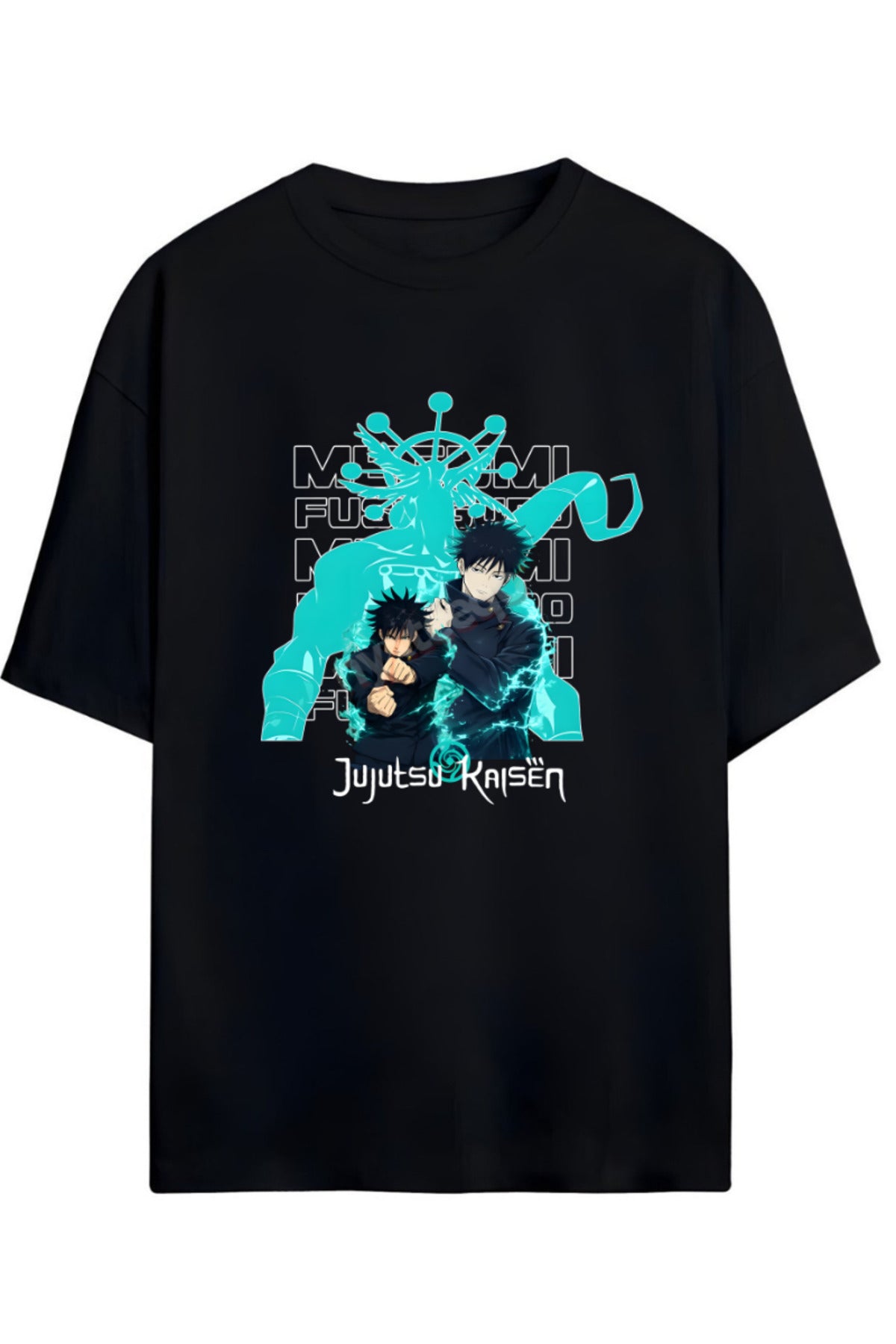 Siyah Jujutsu Kaisen Anime Serisi Baskılı Yazılı Pamuklu Unisex Tişört - 5