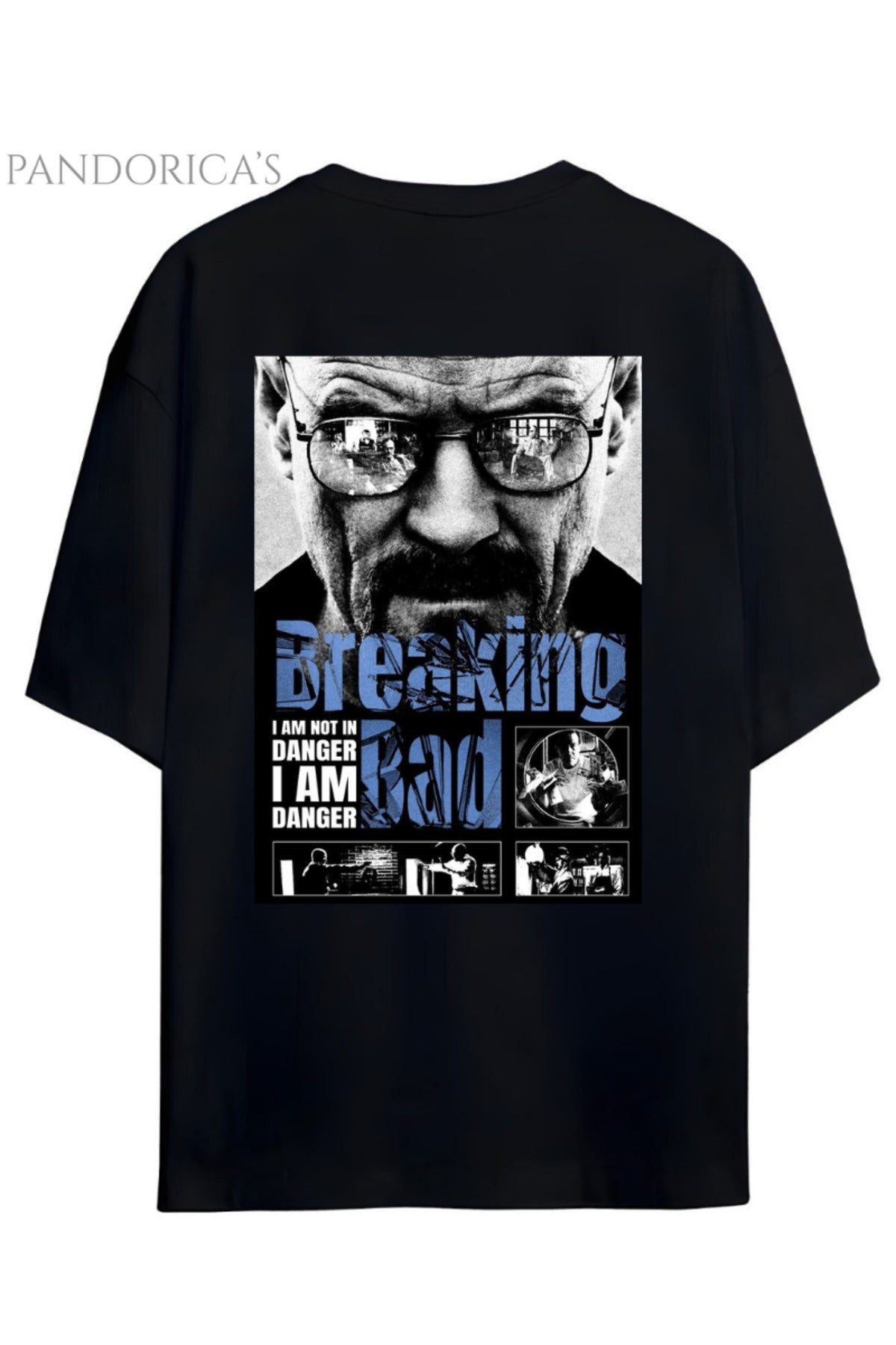 Siyah Pandorica's Breaking Bad Sırt Ve Göğüs Tasarımı Baskılı Unisex Pamuklu T-Shirt - 5