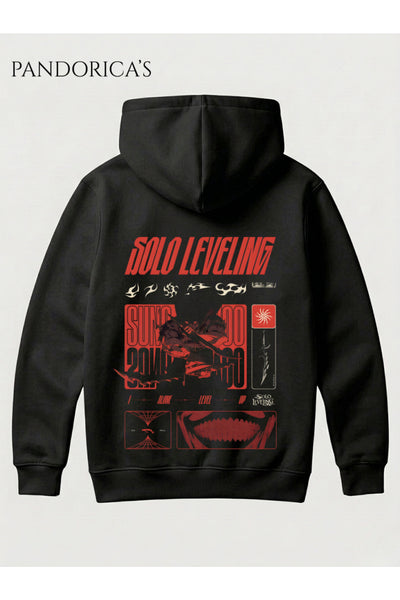 SOLO LEVELING ANİME SUNG JİNWOO Tasarımı Yazılı SIRT Baskılı Yazılı Baskılı Unisex Kapüşonlu Pamuklu Sweatshirt Hoodie