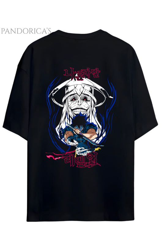 Solo Leveling Anime Tasarım Serisi Smile "STATUE OF GOD" Yazılı Sırt Ve Göğüs Baskılı Pamuklu Unisex Tişört