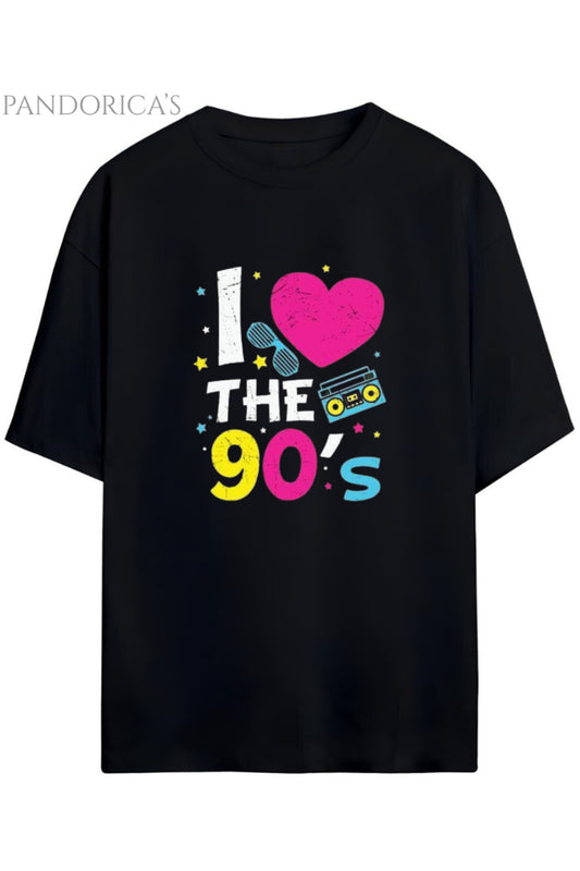 Pandorica's 90lar "I LOVE 90'S" Yazılı Baskılı Retro Tasarım Serisi Unisex Pamuklu Tişört