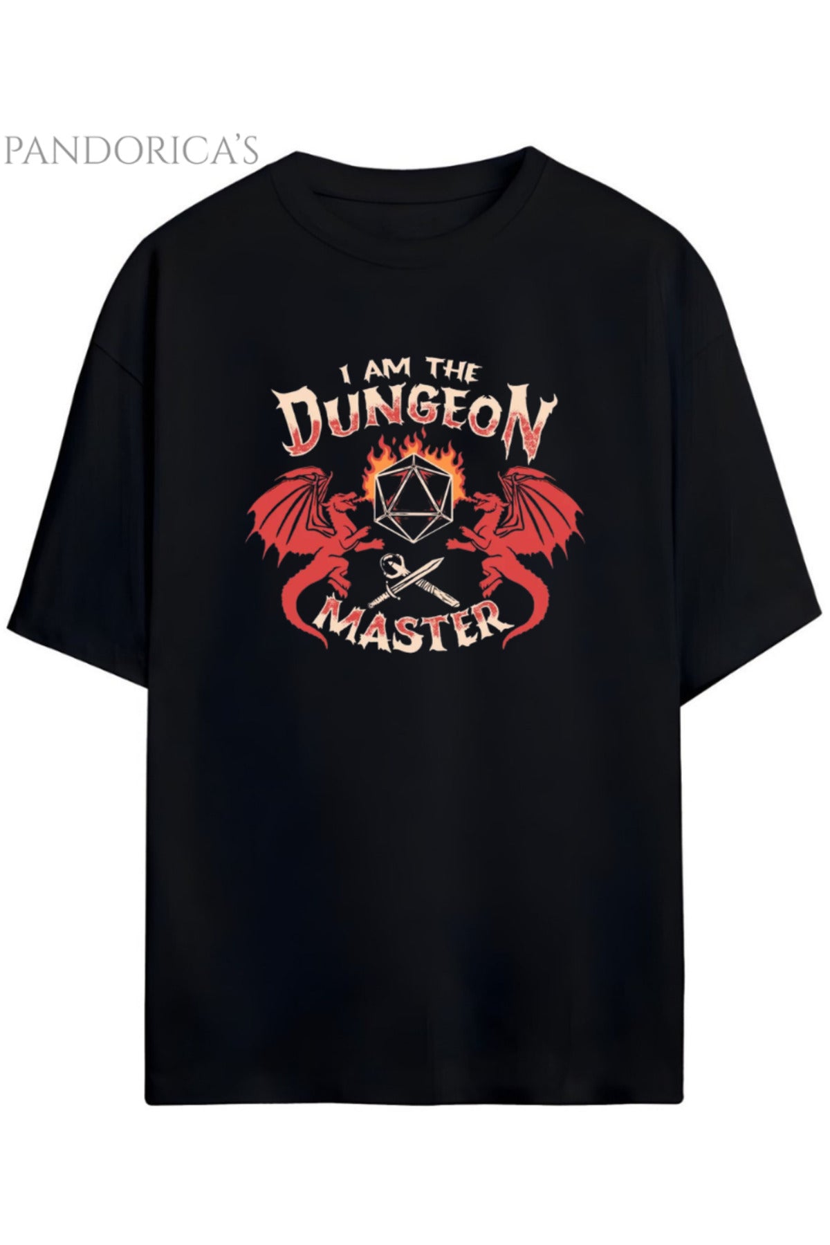 Siyah Pandorica's Dungeons & Dragons (D&D) Tasarım Serisi Baskılı Yazılı Unisex Pamuklu Tişört - 15