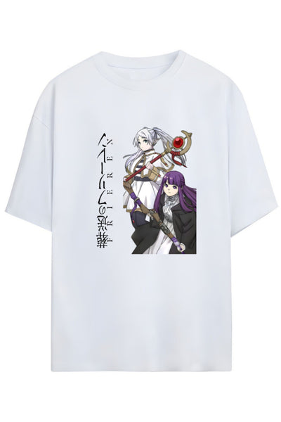Frieren: Beyond Journey's End (Sousou no Frieren) Friern&Fern Yazılı Baskılı Pamuklu Unisex Tişört