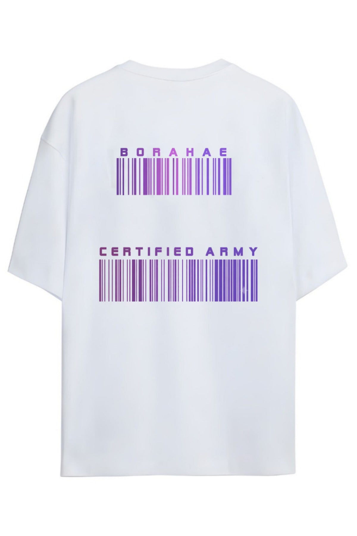 BTS K-Pop "Borahae Certified Army" Yazılı Barkod Tasarımı Sırt Ve Göğüs Baskılı Relaxed Kalıp Pamuklu Unisex T-Shirt