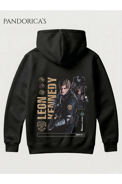 Resident Evil 2 LEON S. KENNEDY Tasarımı Yazılı Baskılı Unisex Kapüşonlu Pamuklu Gamer Sweatshirt Hoodie