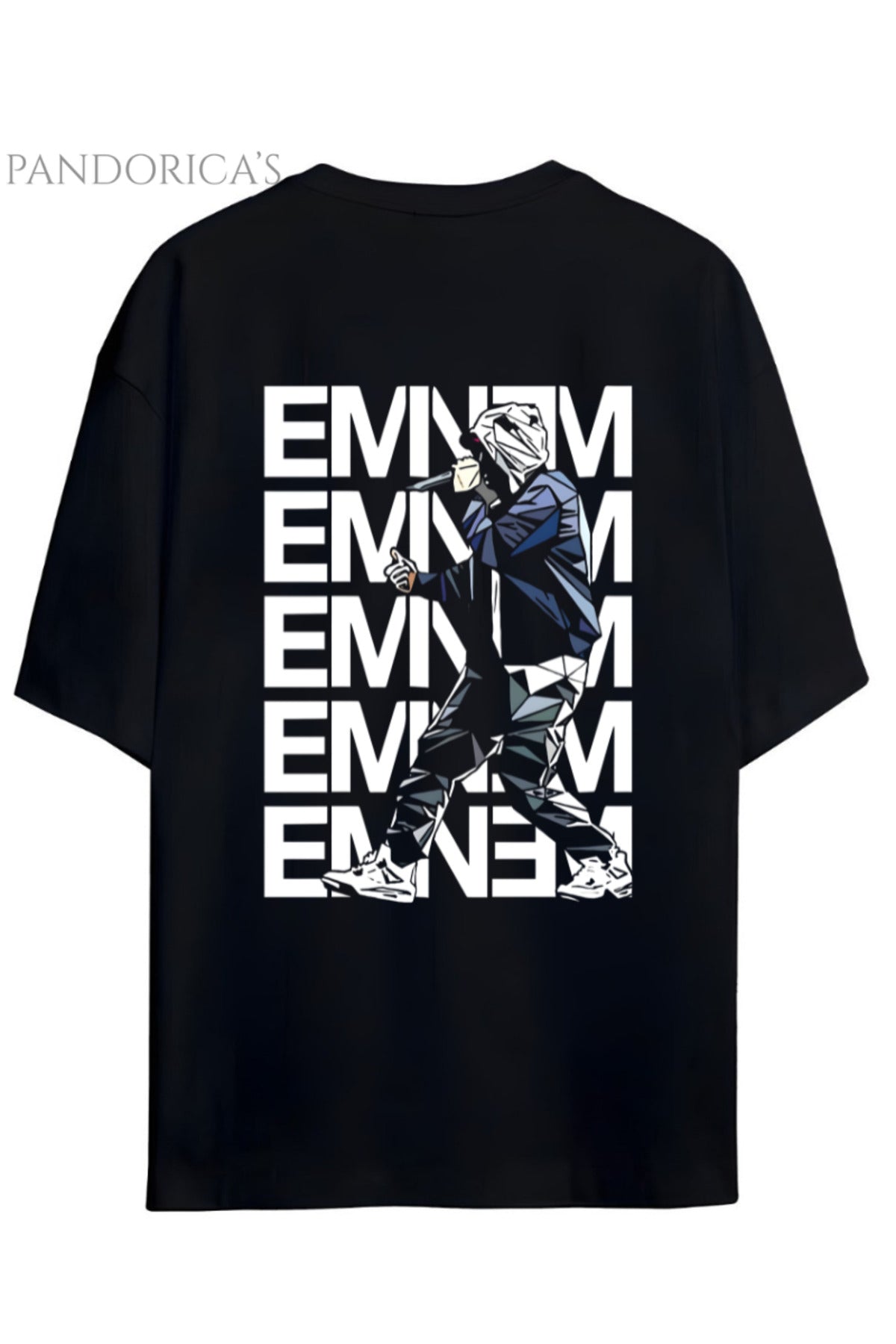 Siyah Eminem Tasarımı Yazılı Sırt Baskılı Pamuklu Unisex Tişört - 41
