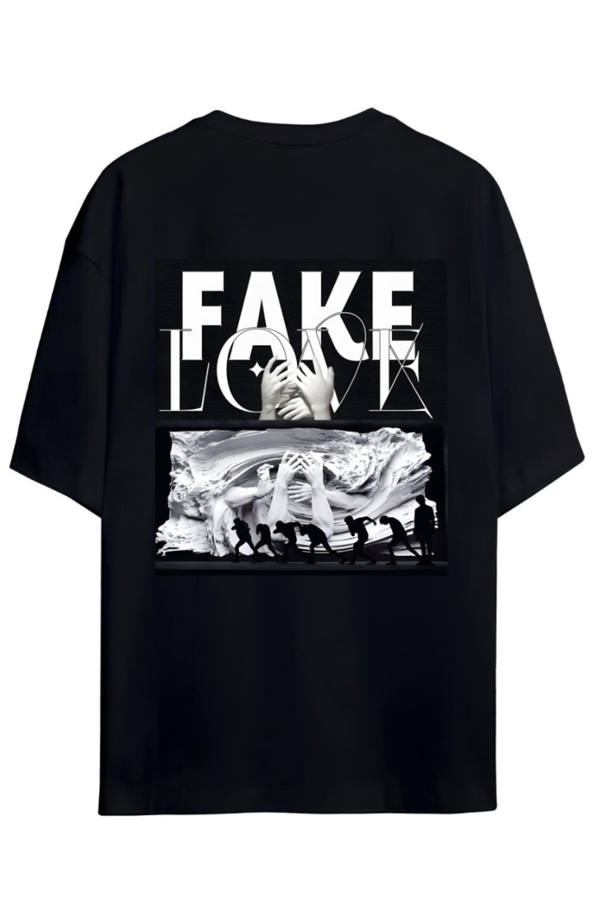 K-Pop "Fake Love" Yazılı Sırt Ve Göğüs Baskılı Relaxed Kalıp Pamuklu Unisex T-Shirt