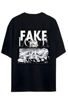 K-Pop "FAKE LOVE" Yazılı Sırt Ve Göğüs Baskılı Relaxed Kalıp Pamuklu Unisex T-shirt