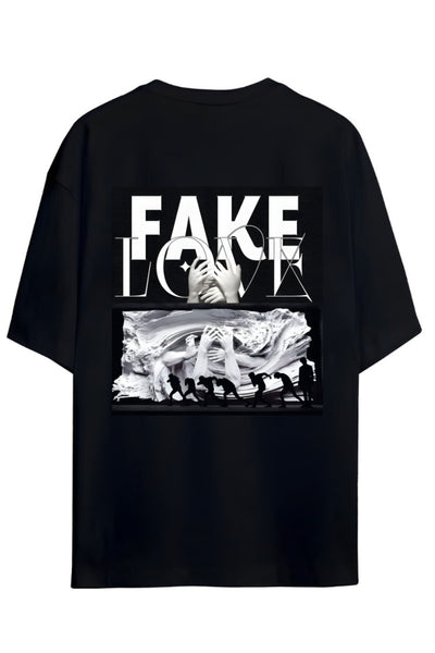 K-Pop "FAKE LOVE" Yazılı Sırt Ve Göğüs Baskılı Relaxed Kalıp Pamuklu Unisex T-shirt