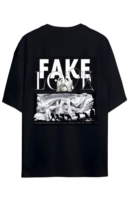K-Pop "FAKE LOVE" Yazılı Sırt Ve Göğüs Baskılı Relaxed Kalıp Pamuklu Unisex T-shirt