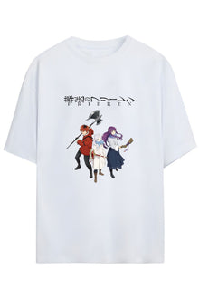 Frieren: Beyond Journey's End (Sousou no Frieren) Friern,Fern ve Stark Yazılı Baskılı Pamuklu Unisex Tişört