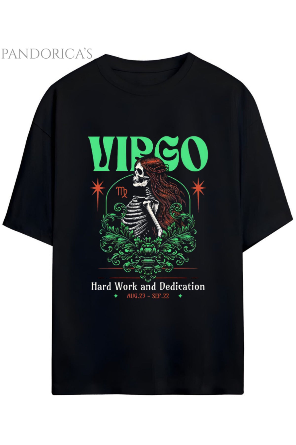 Gothic Zodyak Tasarım Serisi Virgo (Başak Burcu) Yazılı Baskılı Pamuklu Unisex Tişört