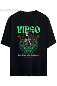 Gothic Zodyak Tasarım Serisi Virgo (Başak Burcu) Yazılı Baskılı Pamuklu Unisex Tişört