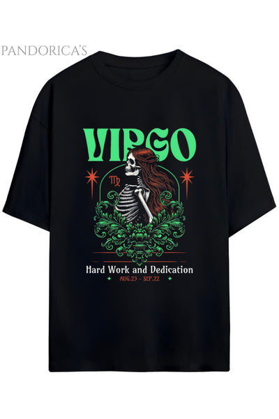 Gothic Zodyak Tasarım Serisi Virgo (Başak Burcu) Yazılı Baskılı Pamuklu Unisex Tişört