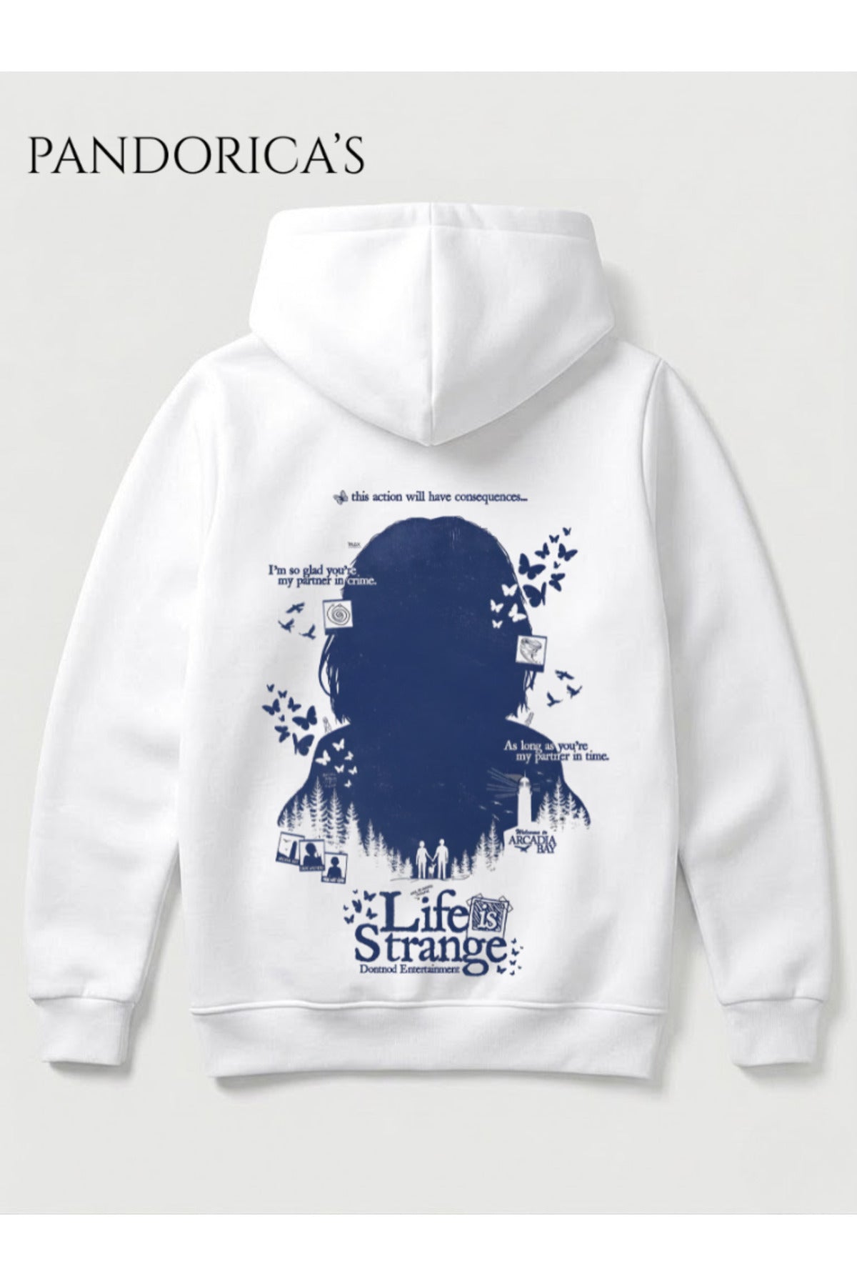 Beyaz Life Is Strange Tasarımı Yazılı Sırt Baskılı Unisex Kapüşonlu Pamuklu Sweatshirt Hoodie - 222
