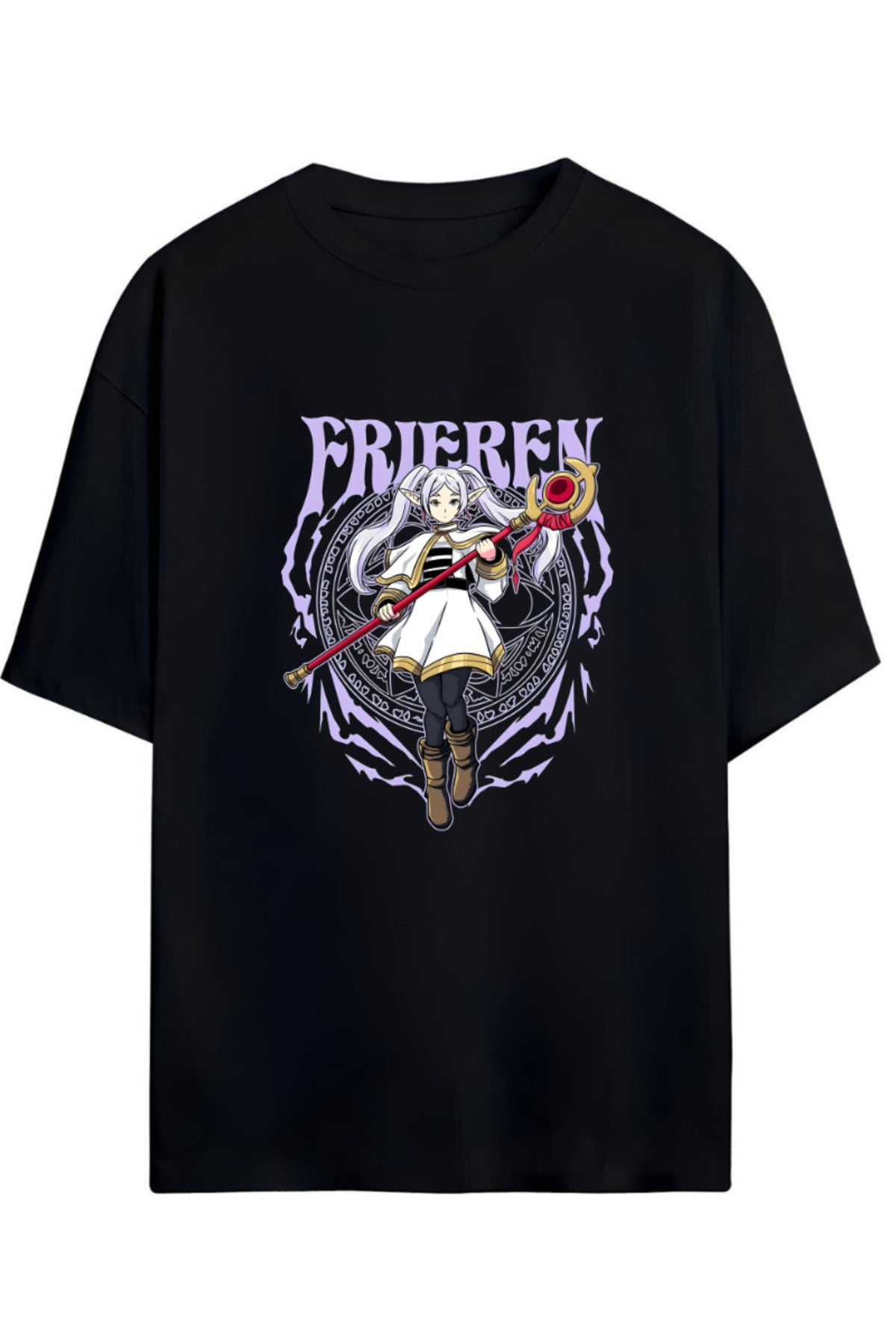 Siyah Frieren: Beyond Journey's End (Sousou No Frieren) Baskılı Yazılı Pamuklu Unisex Tişört - 9