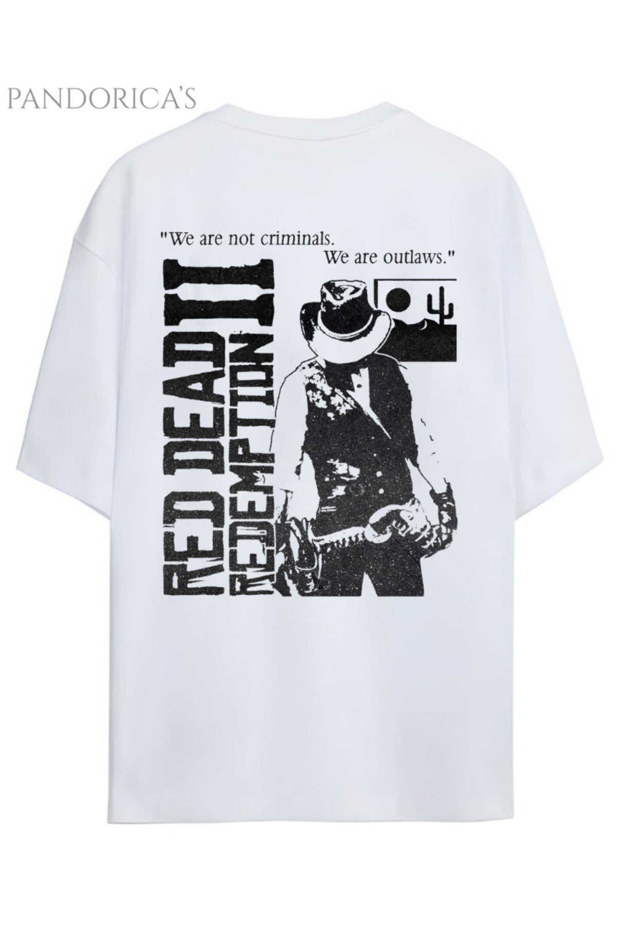 Beyaz Pandorica's Red Dead Redemption Arthur Morgan Tasarımı Sırt Baskılı Unisex Pamuklu T-Shirt - 35