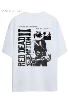 Pandorica's RED DEAD REDEMPTION Arthur Morgan Tasarımı Sırt Baskılı Unisex Pamuklu T-shirt