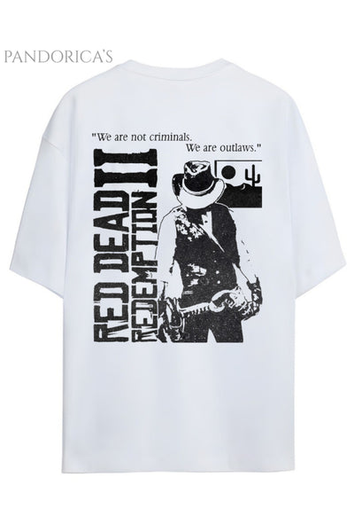 Pandorica's RED DEAD REDEMPTION Arthur Morgan Tasarımı Sırt Baskılı Unisex Pamuklu T-shirt