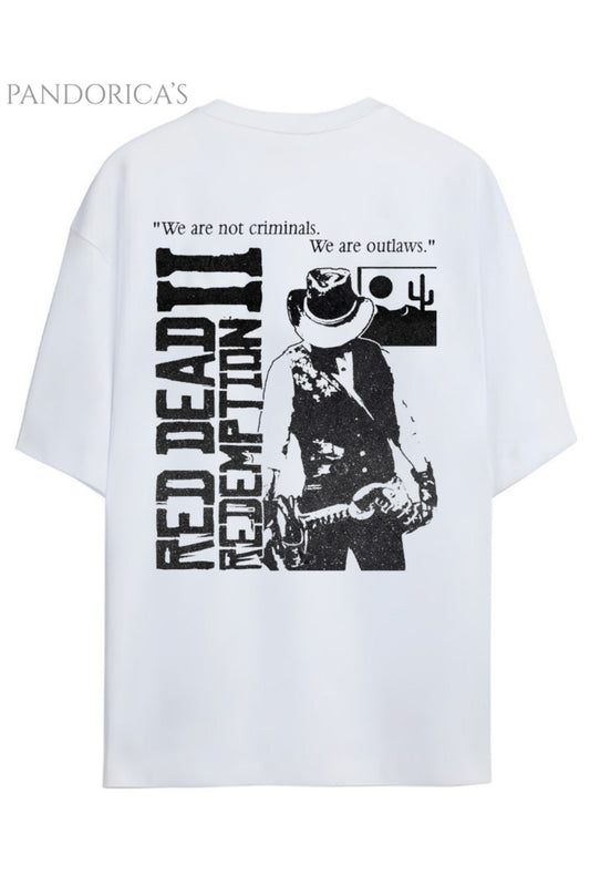 Pandorica's RED DEAD REDEMPTION Arthur Morgan Tasarımı Sırt Baskılı Unisex Pamuklu T-shirt