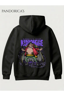 One Piece Özel Tasarım Serisi "MARSHALL D.TECH KUROHIGE" Yazılı Sırt Baskılı Unisex Kapüşonlu Pamuklu Sweatshirt (Hoodie)
