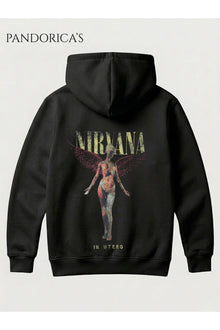 NIRVANA "IN UTERO" Tasarımı Yazılı SIRT Baskılı Unisex Kapüşonlu Pamuklu Sweatshirt Kanguru Cep Hoodie
