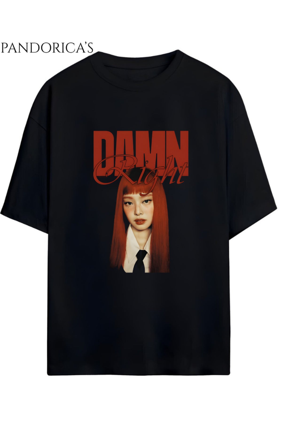 Siyah BLACKPINK Tasarım Serisi "Jennie" Yazılı Baskılı Unisex Relaxed Kalıp Tişört - 60