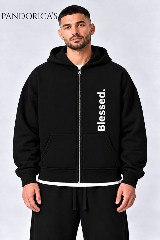 Urban Streetwear Konseptli -Statement Koleksiyonu- Dikey Yazılı Baskılı Unisex Oversize Kapüşonlu Pamuklu Fermuarlı Hırka