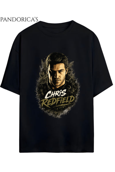 Pandorica's Resident Evil Tasarım Serisi "CHRIS REDFIELD" Baskılı Unisex Pamuklu Gamer Tişört