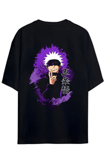 Jujutsu Kaisen Anime Serisi Gojo Sataru Sırt ve Göğüs Baskılı Yazılı Pamuklu Unisex Tişört
