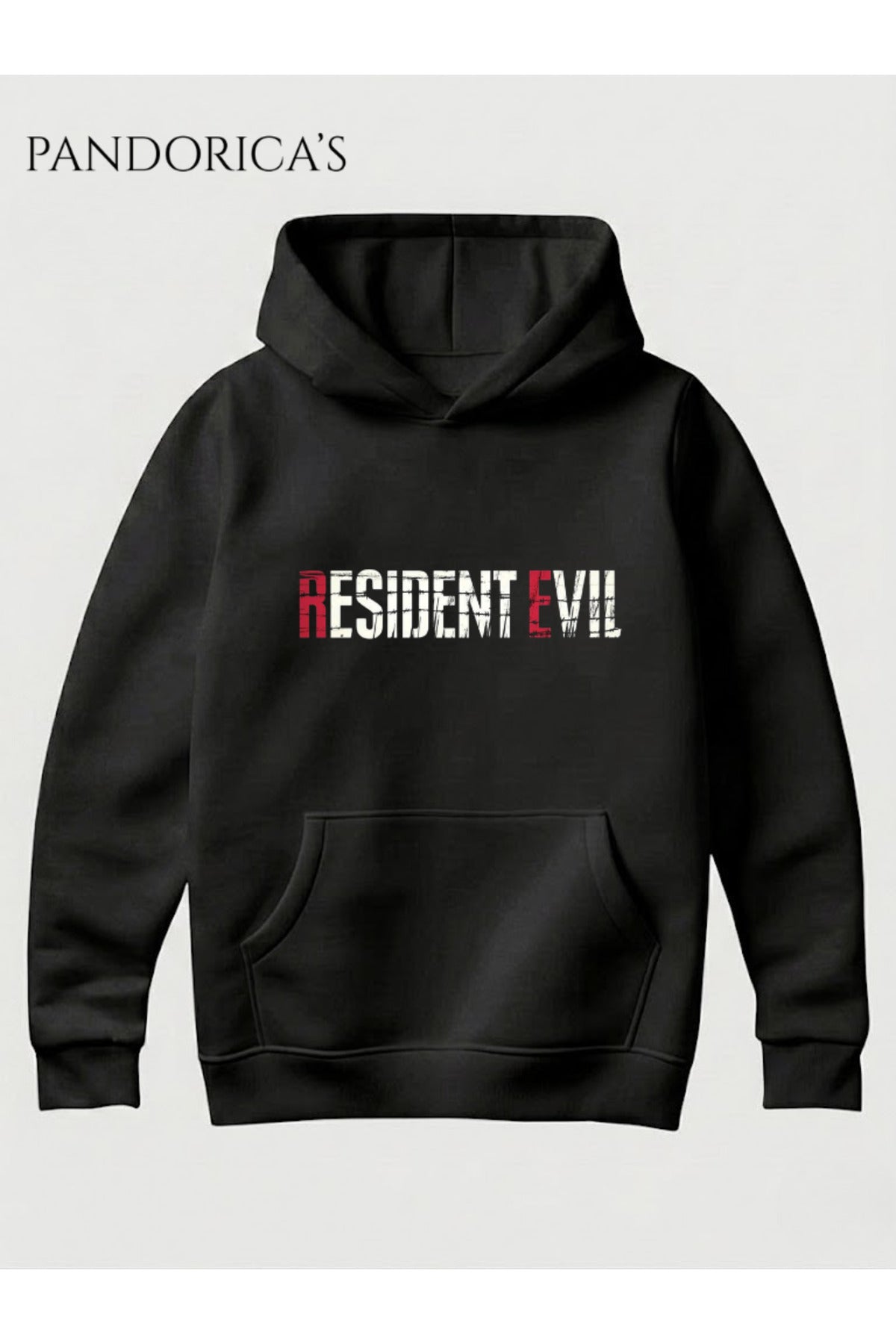 Siyah Resident Evil 30. Yıl Özel Tasarımı Yazılı Sırt Ve Ön Baskılı Unisex Kapüşonlu Pamuklu Gamer Sweatshirt Hoodie - 61