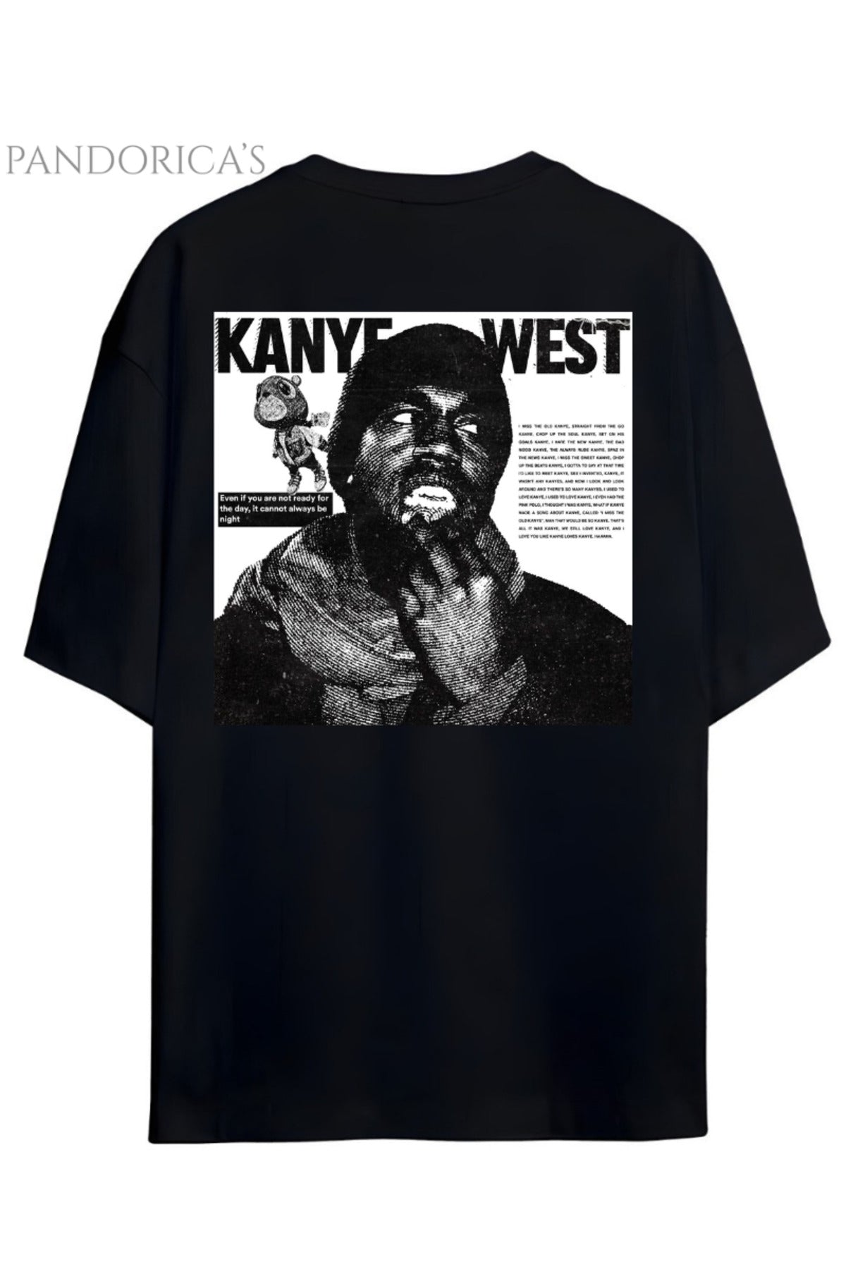 Siyah Pandorica's Kanye West Tasarımı Sırt Baskılı Unisex Pamuklu T-Shirt - 9