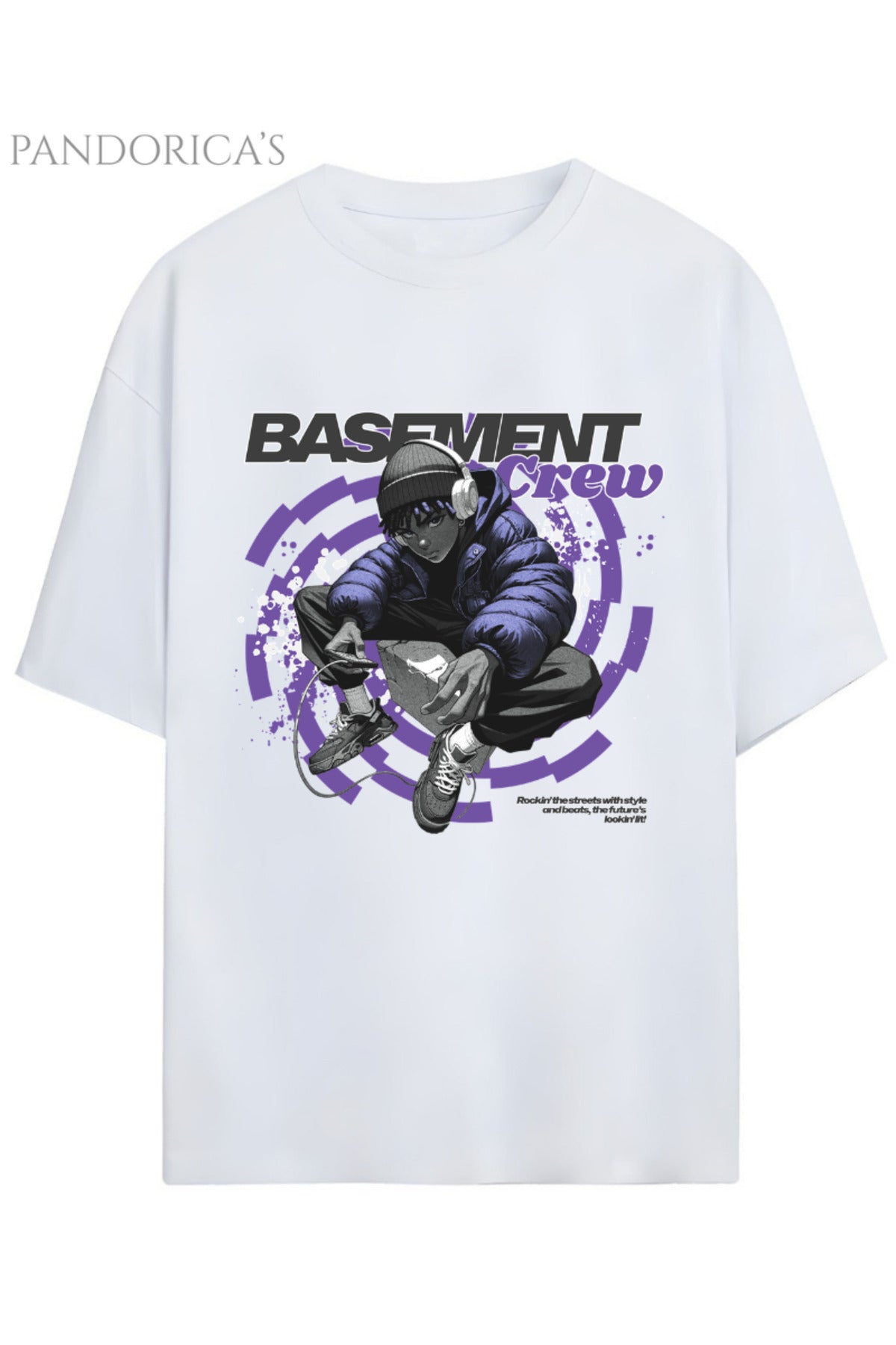 Streetwear Tasarımları "Basement Crew" Yazılı Baskılı Pamuklu Unisex Tişört