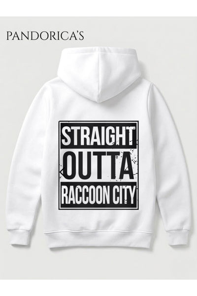 Resident Evil 2 "STRAIGHT OUTTA RACCOON CITY" Tasarımı Yazılı SIRT ve ÖN Baskılı Unisex Kapüşonlu Pamuklu Gamer Sweatshirt Hoodie