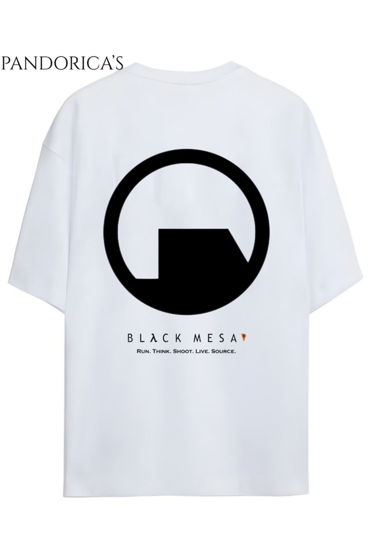 Beyaz Half Life Tasarım Serisi "Black Mesa" Sırt Ve Göğüs Baskılı Yazılı Pamuklu Relaxed Kalıp Gamer T-Shirt - 105