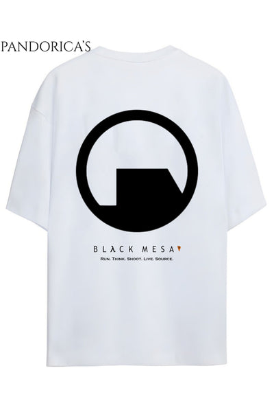 Half Life Tasarım Serisi "BLACK MESA" Sırt ve Göğüs Baskılı Yazılı Pamuklu Relaxed Kalıp Gamer T-shirt