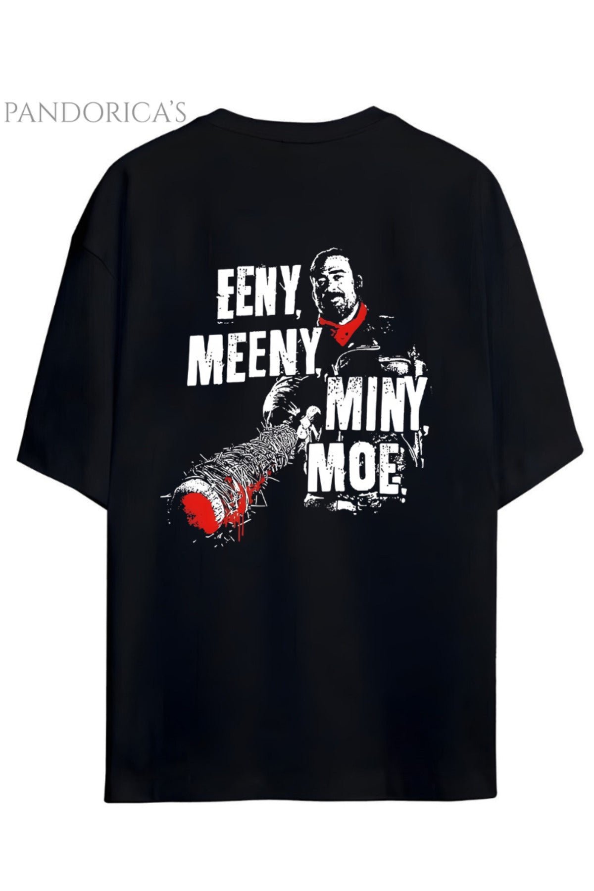 The Walking Dead Negan "Eeny, Meeny, Miny, Moe" Yazılı Sırt Baskılı Pamuklu Unisex Tişört