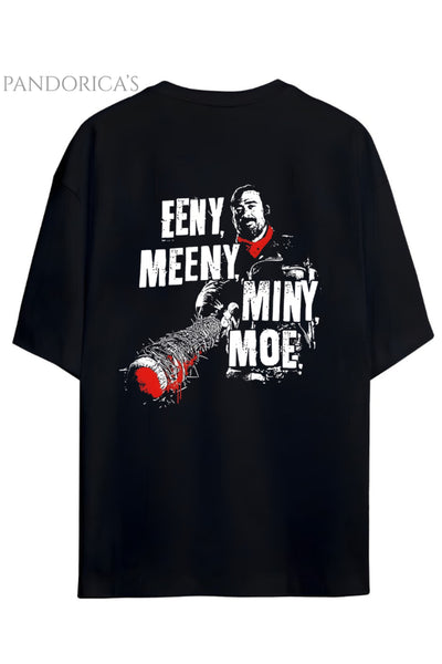 The Walking Dead NEGAN "Eeny, Meeny, Miny, Moe" Yazılı Sırt Baskılı Pamuklu Unisex Tişört