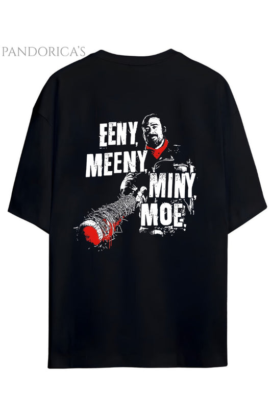 The Walking Dead NEGAN "Eeny, Meeny, Miny, Moe" Yazılı Sırt Baskılı Pamuklu Unisex Tişört