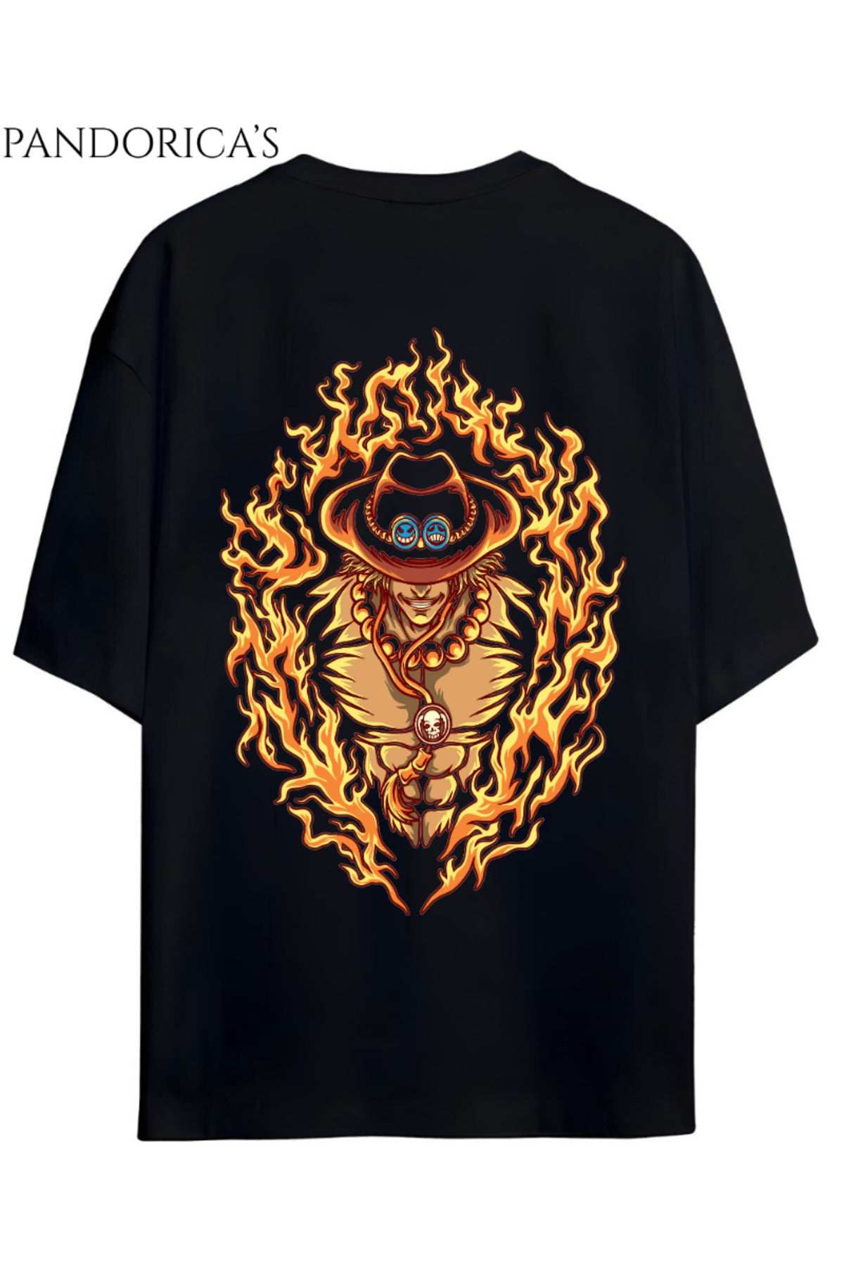 One Piece Özel Tasarım Serisi "Ace" Sırt Ve Göğüs Baskılı Yazılı Unisex Pamuklu Tişört