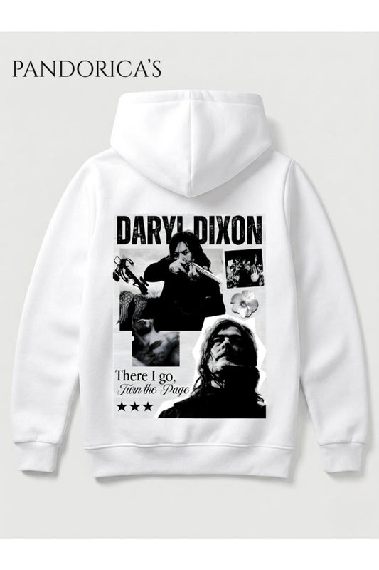 THE WALKING DEAD Tasarımı "DARYL DIXON" Yazılı SIRT Baskılı %100 Pamuk 3 İplik Kışlık Kapüşonlu Kanguru Cepli Basic Sweatshirt (Hoodie)
