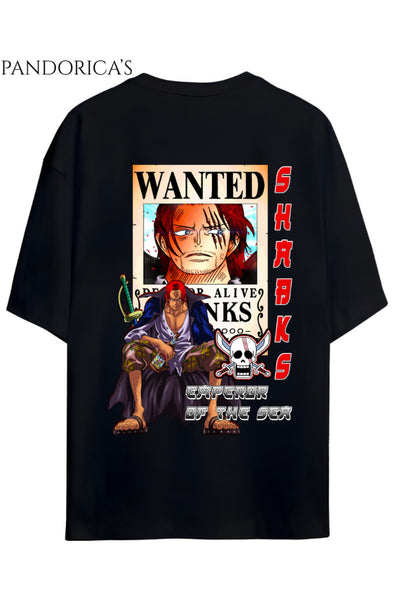ONE PIECE TASARIM SERİSİ "SHANKS" SIRT BASKILI YAZILI UNISEX PAMUKLU TİŞÖRT