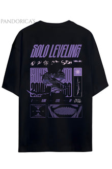 Solo Leveling Anime Tasarım Serisi Sung Jinwoo Yazılı Sırt Baskılı Pamuklu Unisex Tişört