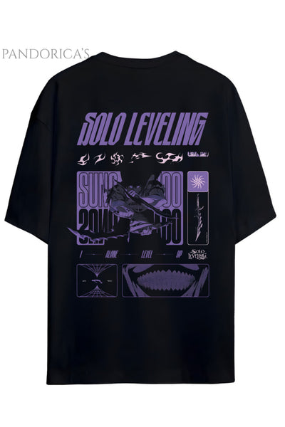 Solo Leveling Anime Tasarım Serisi Sung Jinwoo Yazılı Sırt Baskılı Pamuklu Unisex Tişört
