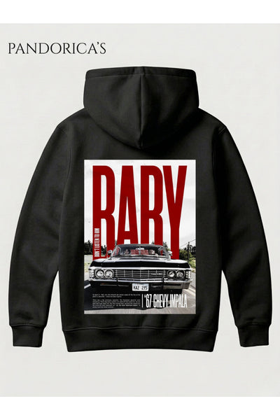SUPERNATURAL Tasarım Serisi "BABY" Yazılı Impala SIRT Baskılı Unisex Kapüşonlu Pamuklu Sweatshirt Hoodie
