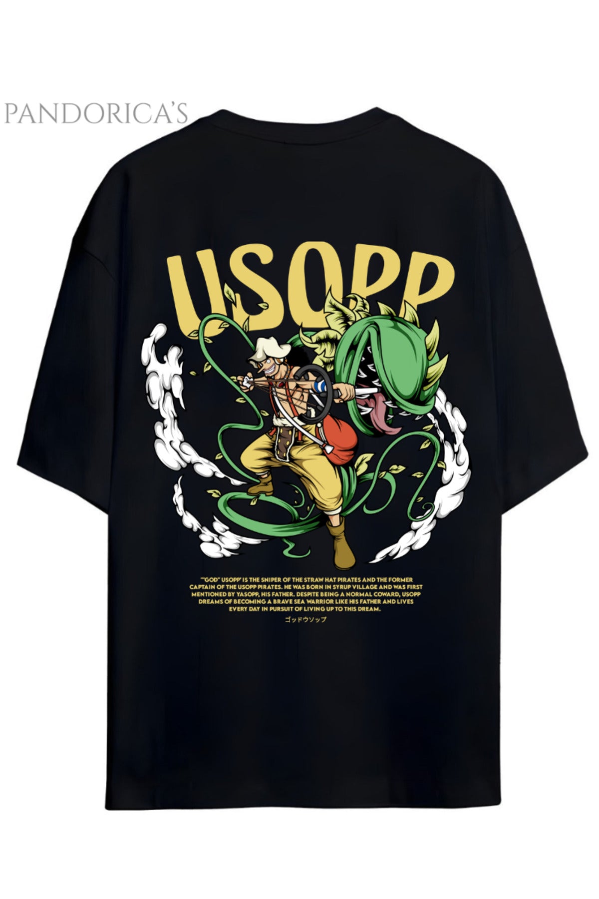 One Piece Özel Tasarım Serisi "Usopp" Sırt Baskılı Yazılı Unisex Pamuklu Tişört
